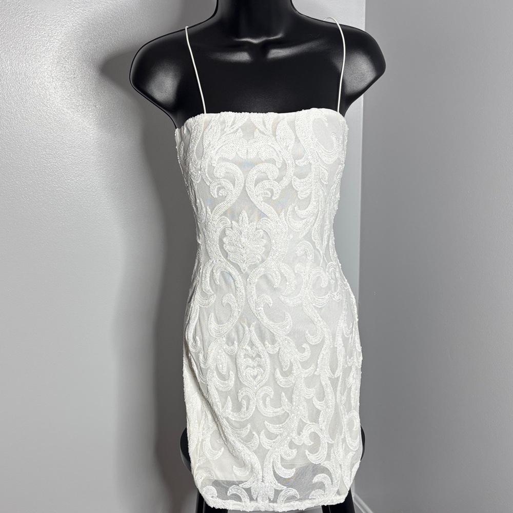 Windsor Elegant White Sequined Dress
